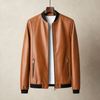 Dominic | Men's Faux Leather Bomber Jacket with O-Neck Collar