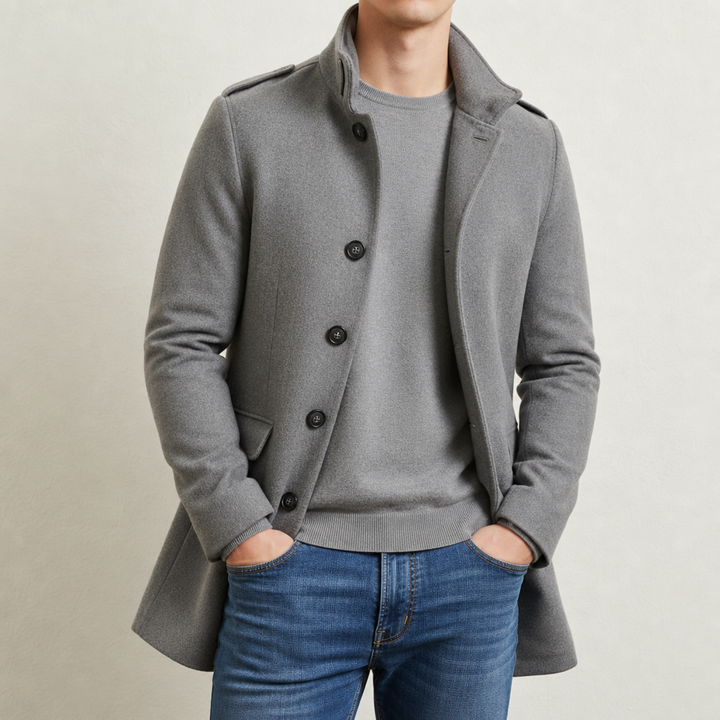 Nathaniel | Men's Slim Short Wool Blend Coat with Lapel