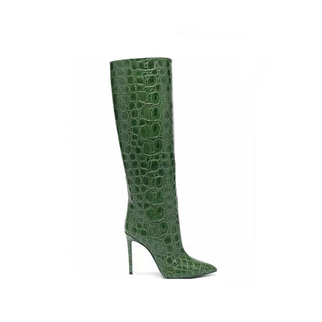 Black Snake Print Stiletto Boots