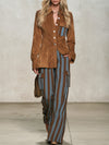 Colette | Faux Suede Shirt and Striped Trousers Set