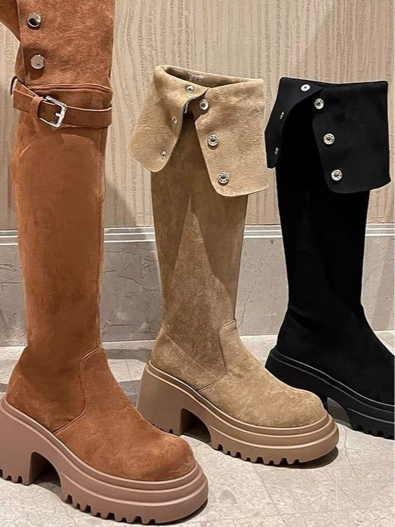Black Chunky Sole Over-the-Knee Boots