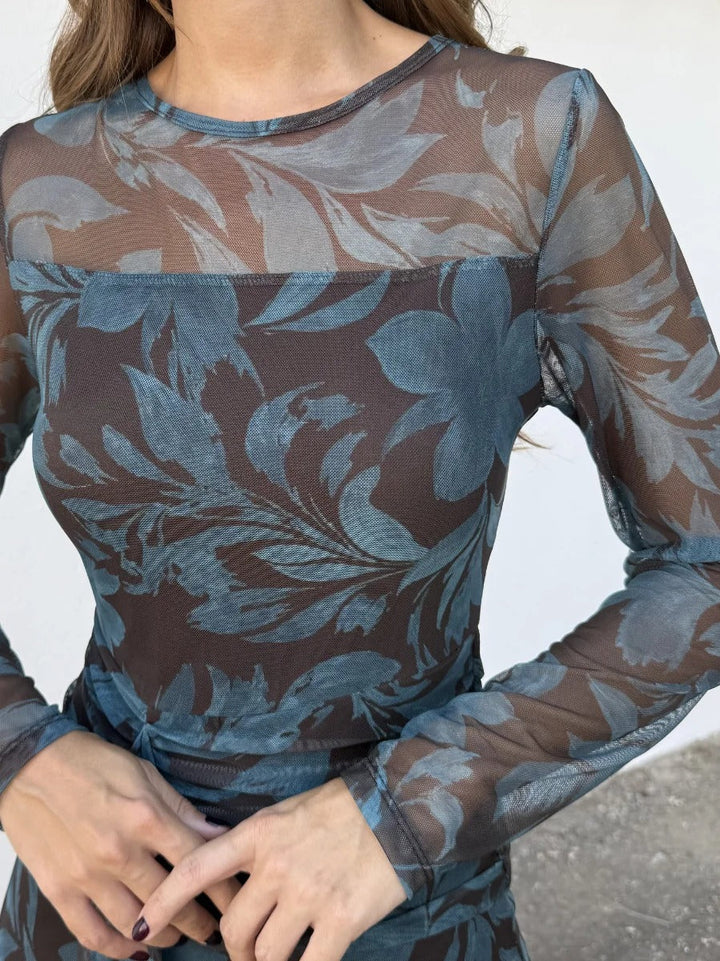 Delphine | Floral Print Mesh Maxi Dress