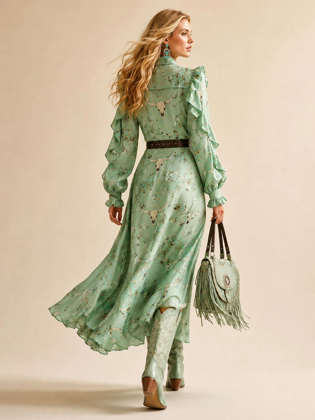 Marlena | Western Print Ruffled Maxi Dress
