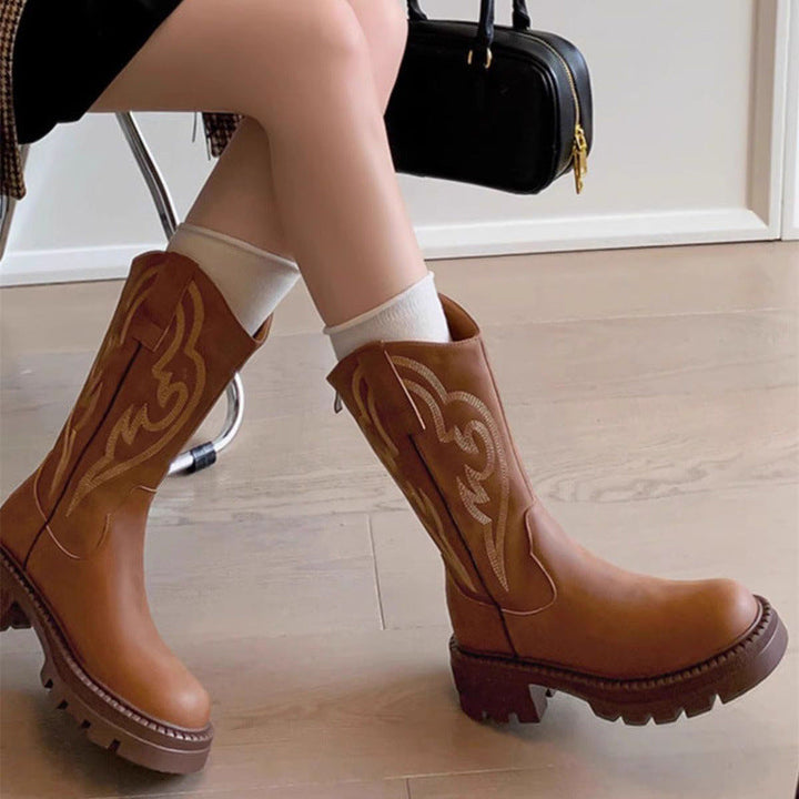 Brown Leather Chunky Sole Ankle Boots