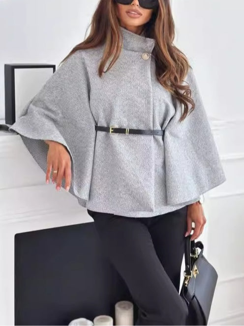 Belted Wool Blend Cape Coat