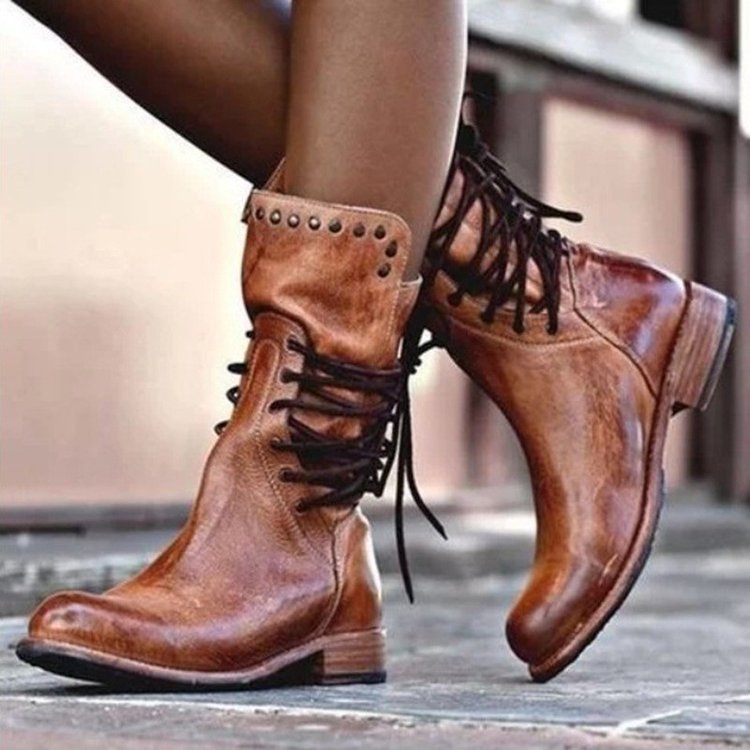 Black Lace-Up Ankle Boots with Studs