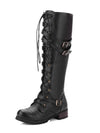 Black Lace-Up Combat Boots with Buckles