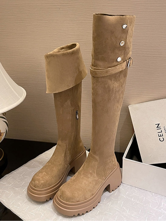 Black Chunky Sole Over-the-Knee Boots