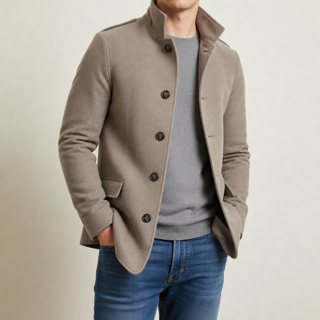 Nathaniel | Men's Slim Short Wool Blend Coat with Lapel