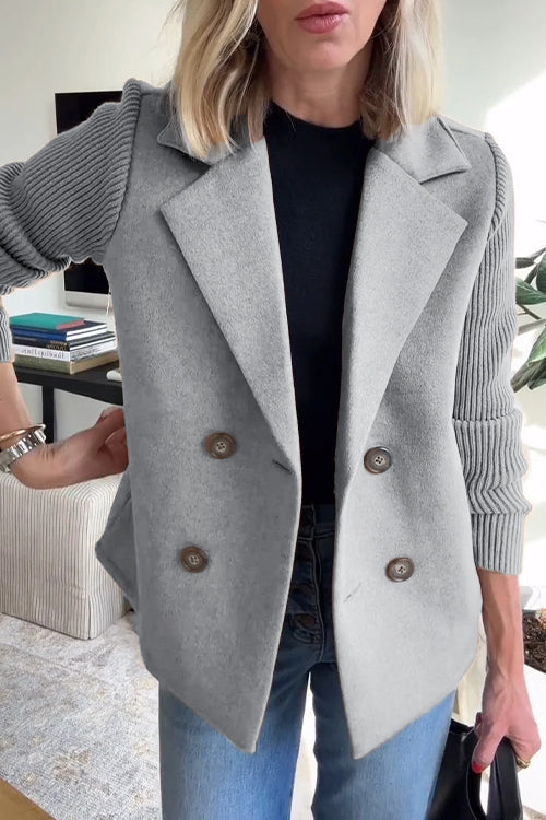 Double Breasted Coat with Knit Sleeves