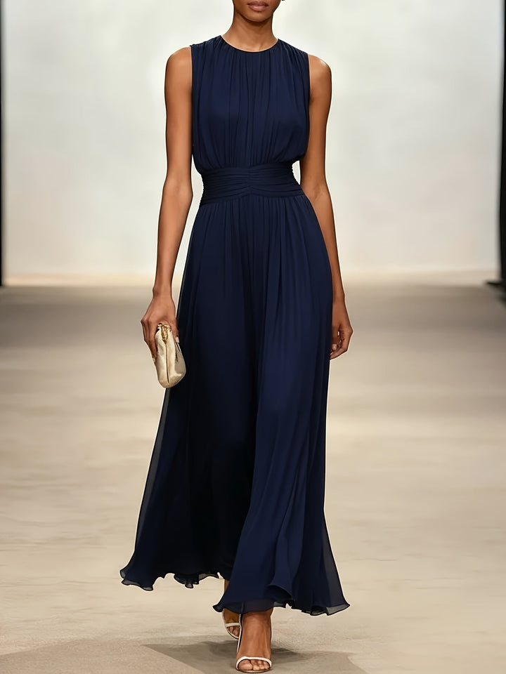 Genevieve | Pleated Maxi Wedding Guest Dress with Ruched Waist
