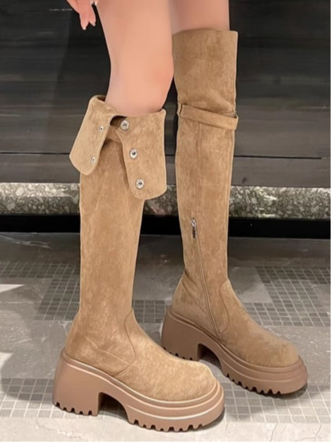 Black Chunky Sole Over-the-Knee Boots