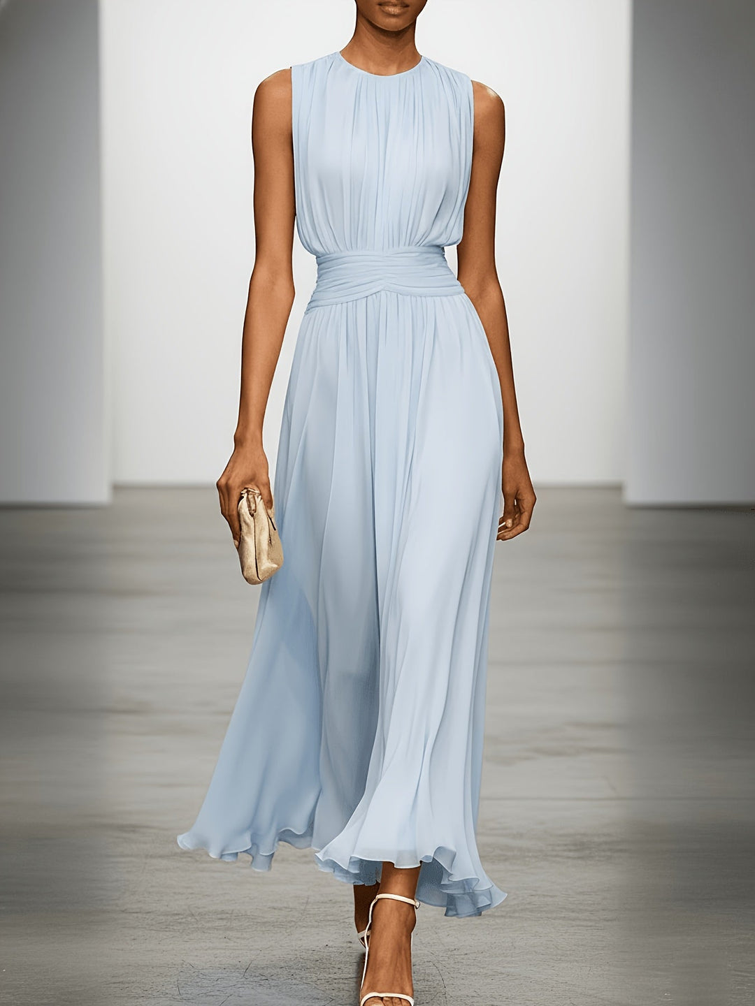 Genevieve | Pleated Maxi Wedding Guest Dress with Ruched Waist