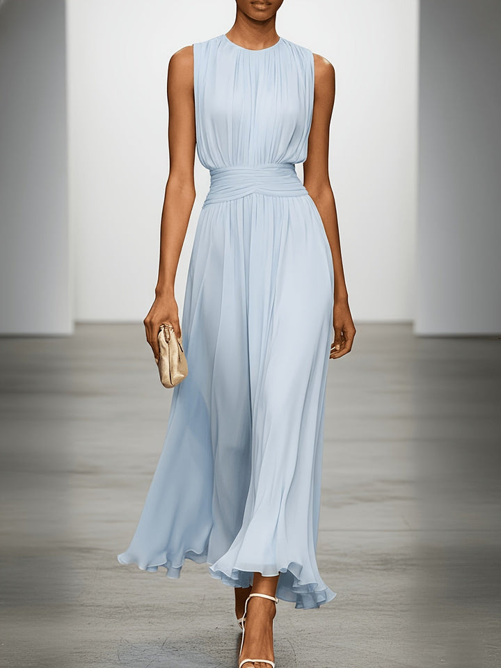 Genevieve | Pleated Maxi Wedding Guest Dress with Ruched Waist