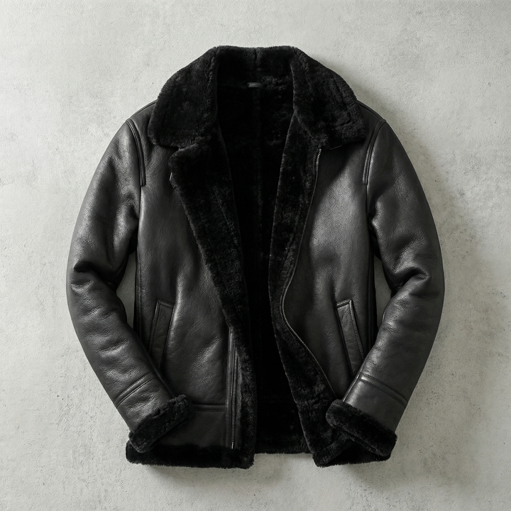 Dominic | Faux Leather Aviator Jacket with Fleece-Style Lining