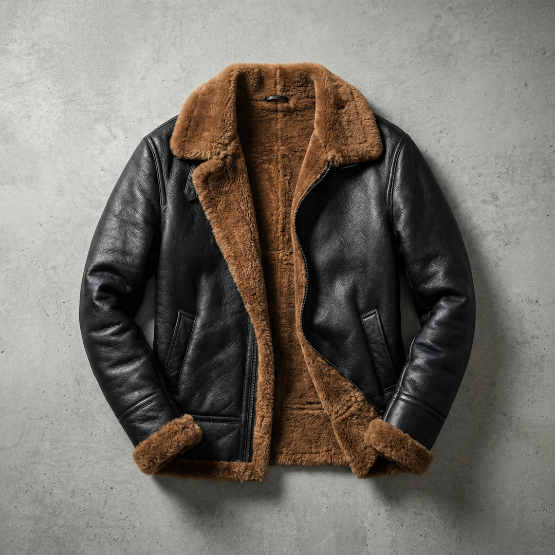 Dominic | Faux Leather Aviator Jacket with Fleece-Style Lining