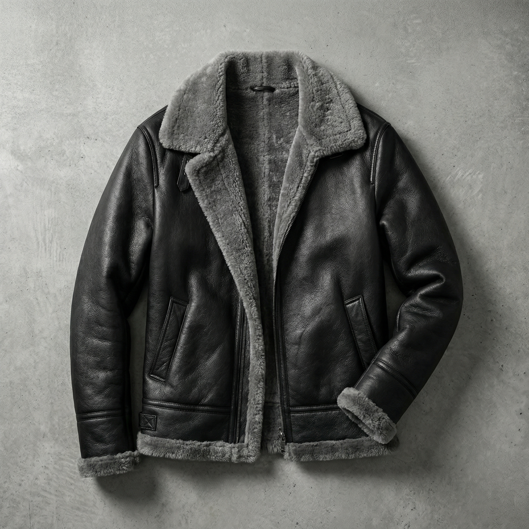 Dominic | Faux Leather Aviator Jacket with Fleece-Style Lining