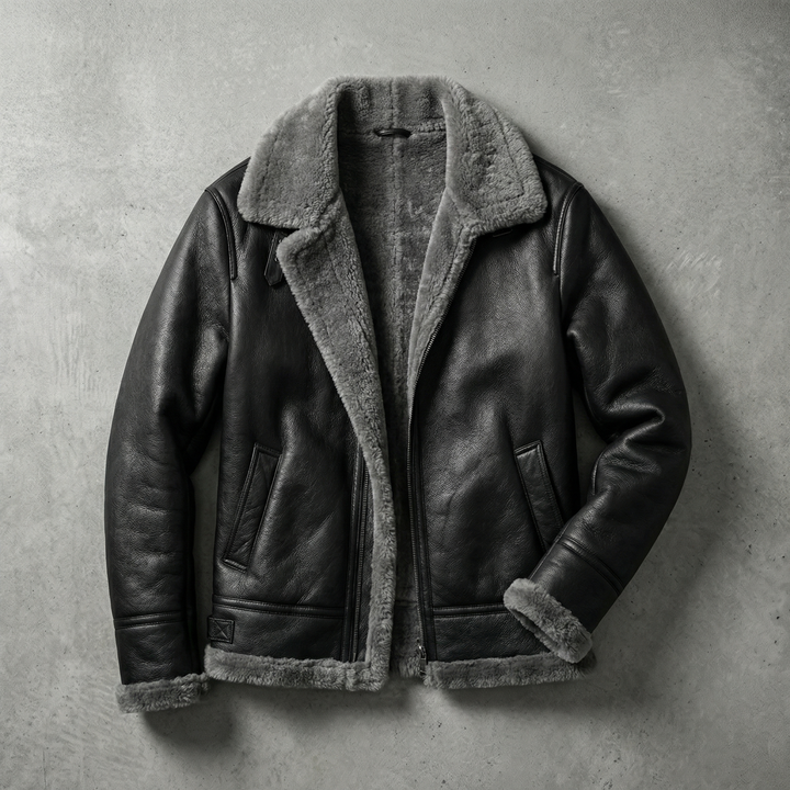 Dominic | Faux Leather Aviator Jacket with Fleece-Style Lining