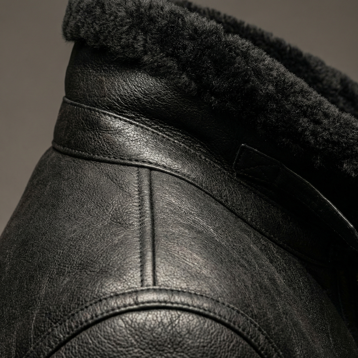 Dominic | Faux Leather Aviator Jacket with Fleece-Style Lining
