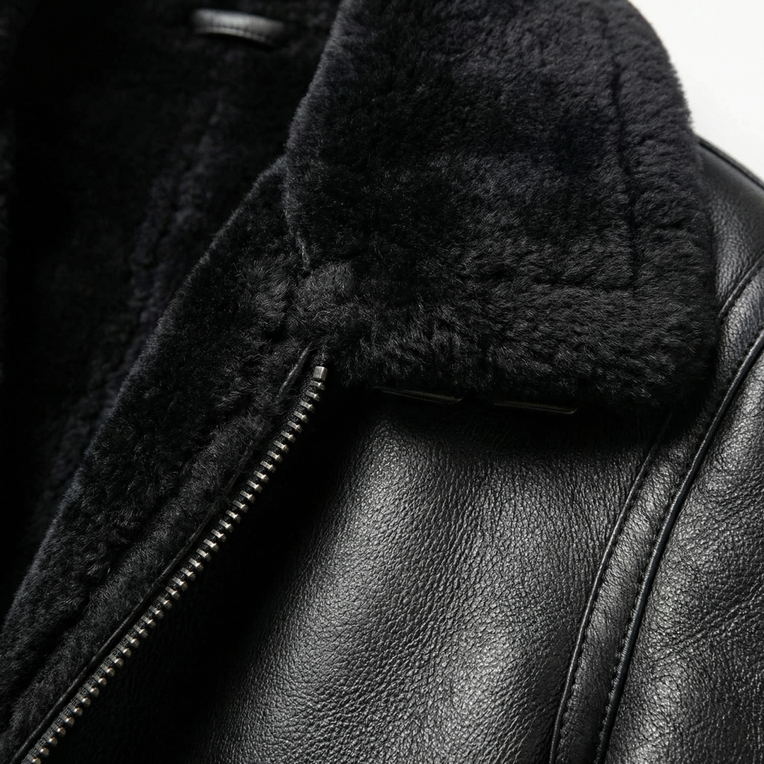 Dominic | Faux Leather Aviator Jacket with Fleece-Style Lining