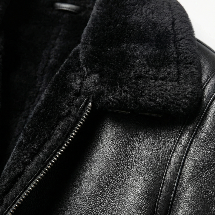 Dominic | Faux Leather Aviator Jacket with Fleece-Style Lining