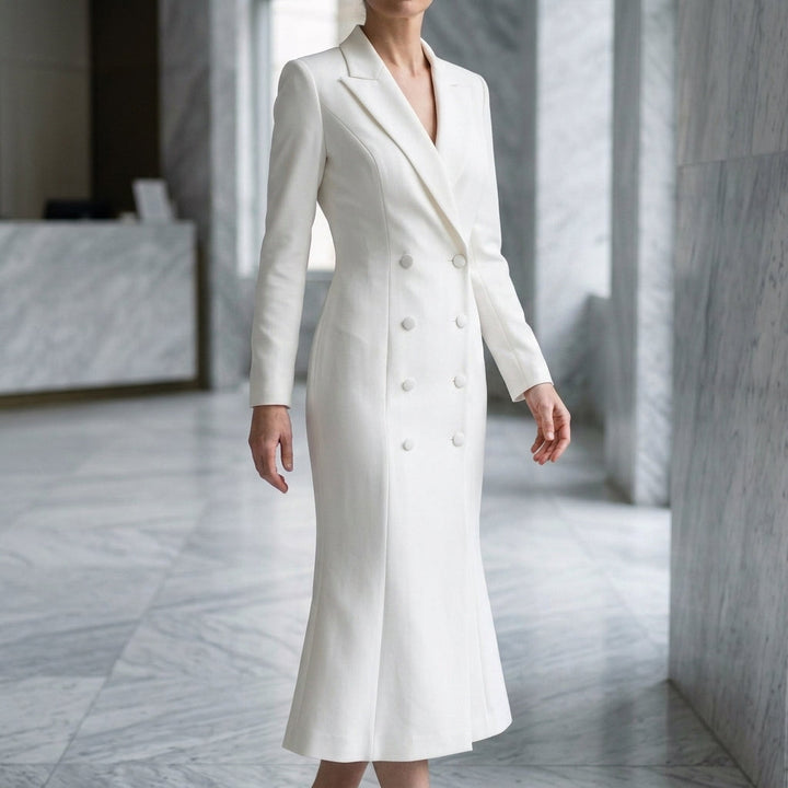 Vivienne | Long Sleeve Structured Midi Dress with Tailored Collar