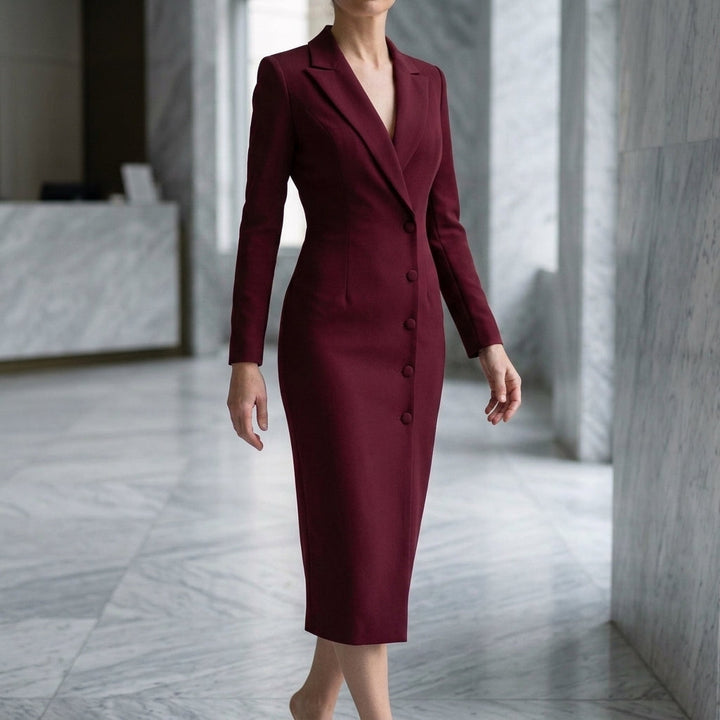 Vivienne | Long Sleeve Structured Midi Dress with Tailored Collar