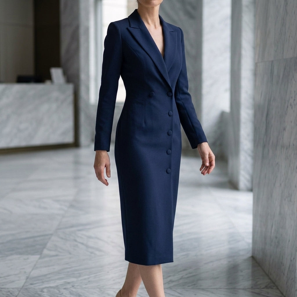 Vivienne | Long Sleeve Structured Midi Dress with Tailored Collar
