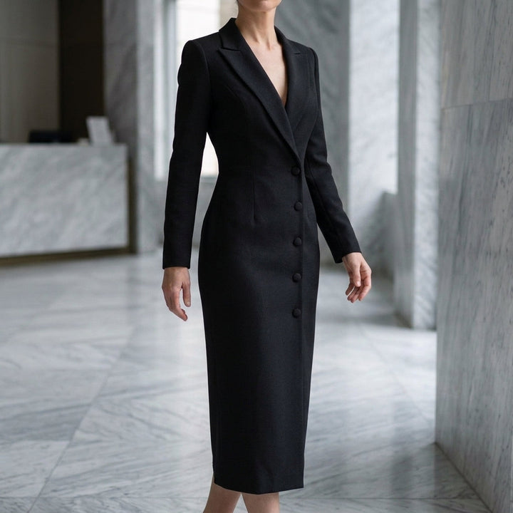 Vivienne | Long Sleeve Structured Midi Dress with Tailored Collar