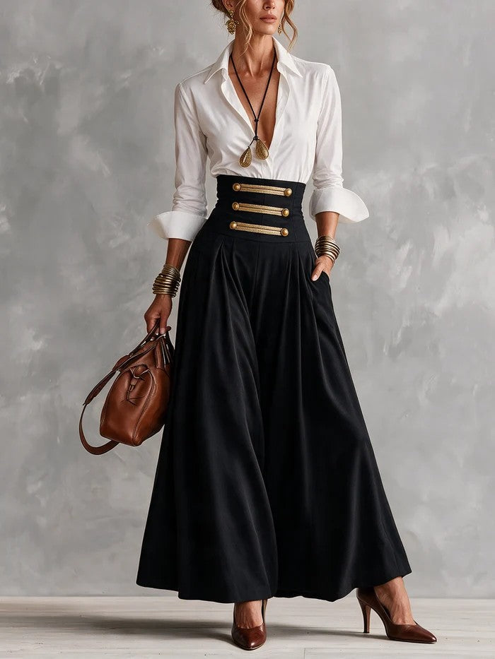 Genevieve Rae | Collar Shirt and High-Waist Skirt Set