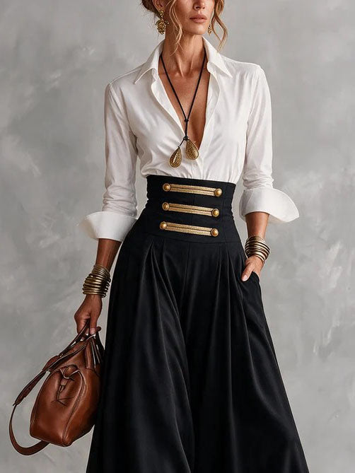 Genevieve Rae | Collar Shirt and High-Waist Skirt Set