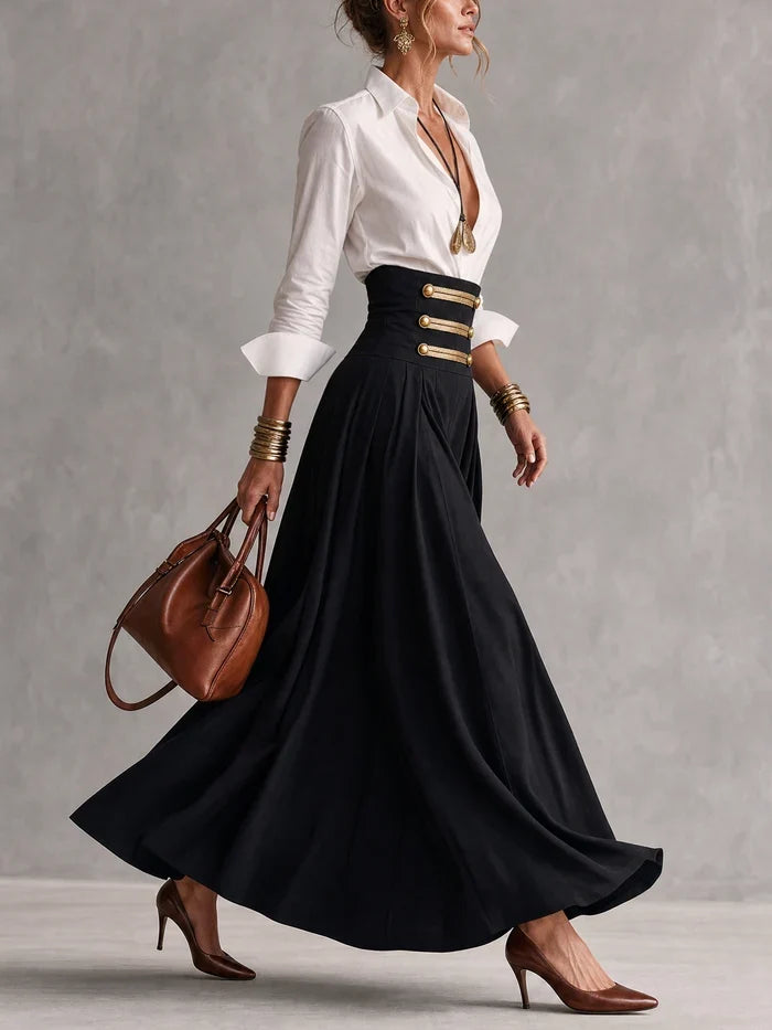 Genevieve Rae | Collar Shirt and High-Waist Skirt Set