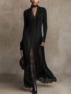 Wilhelmina Grace | Ribbed Knit Lace Patch Maxi Dress
