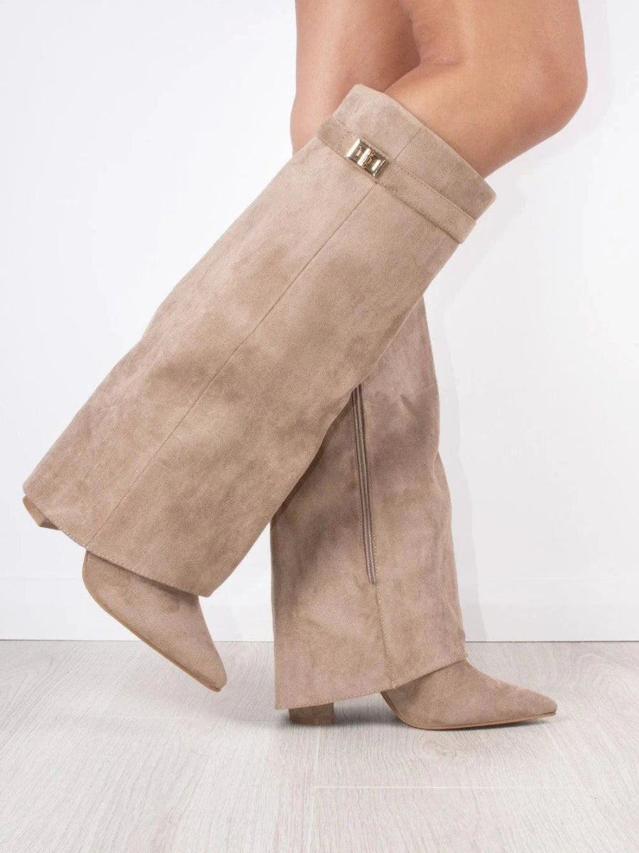 Rosalind | Suede Fold-Over Boots with Gold Clasp