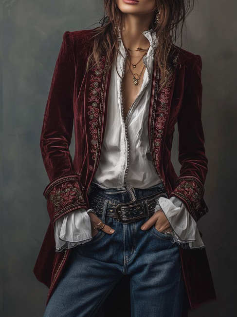Adeline | Embroidered Velvet Blazer