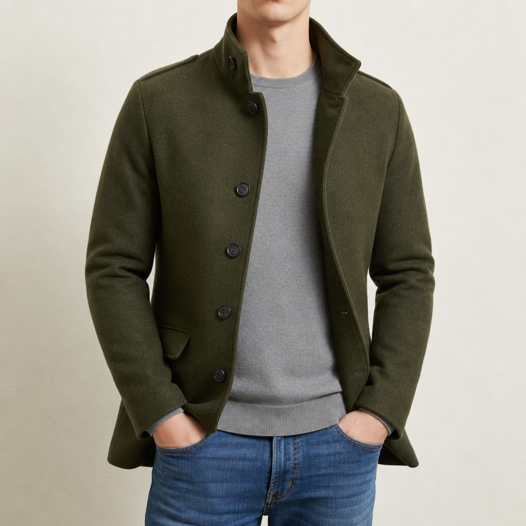 Nathaniel | Men's Slim Short Wool Blend Coat with Lapel