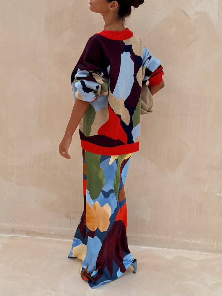 Color Block Abstract Print Cardigan