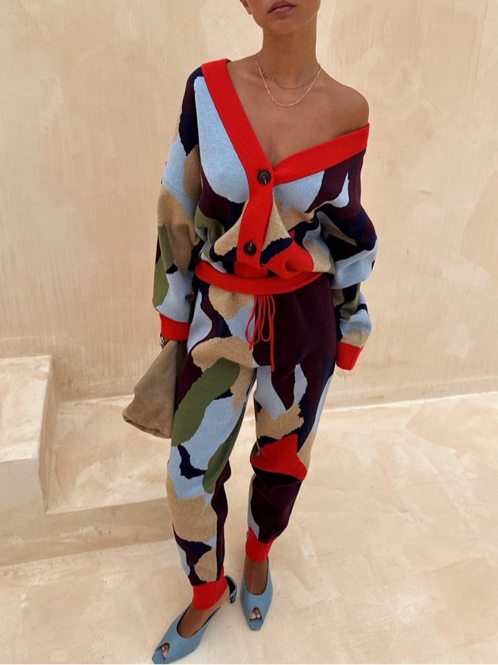 Color Block Abstract Print Cardigan