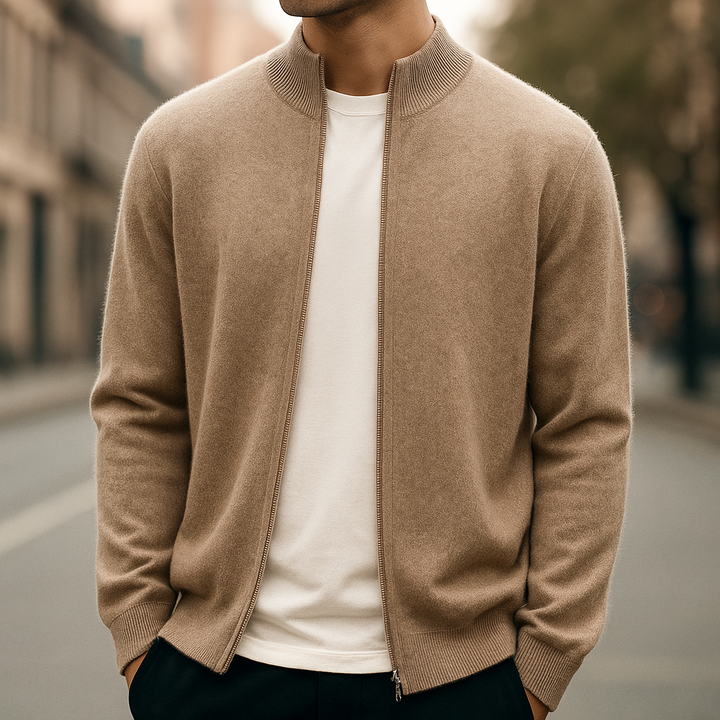 Alessandro | Cashmere Zip-Up Sweater with Ribbed Collar