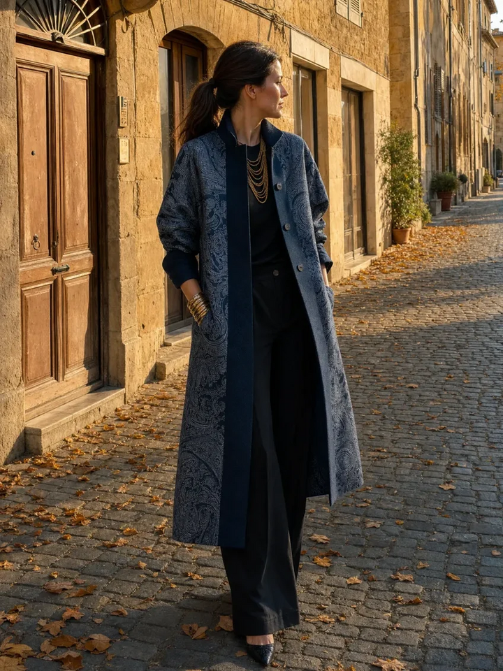 Paisley Print Longline Open-Front Coat