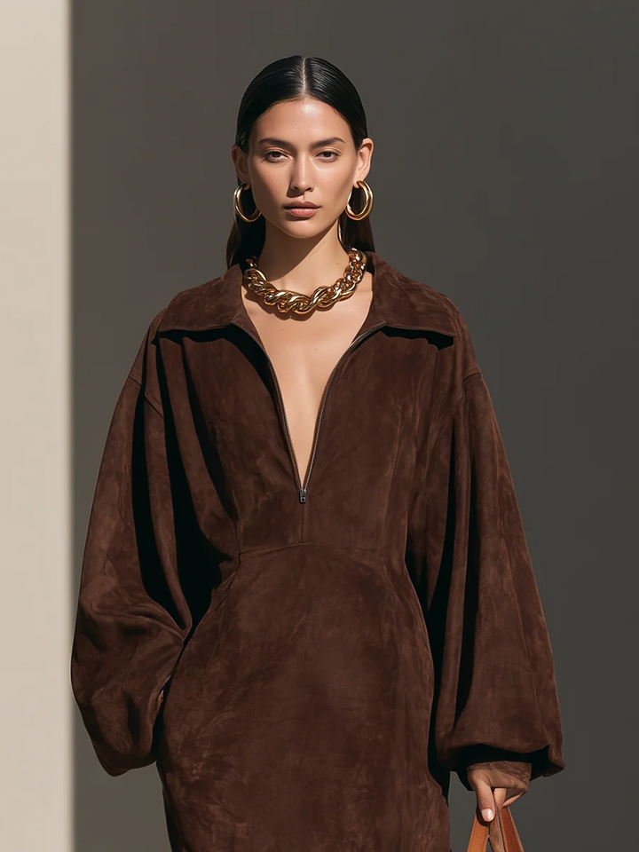 Marisol Rae | Suede Half-Zip Maxi Dress
