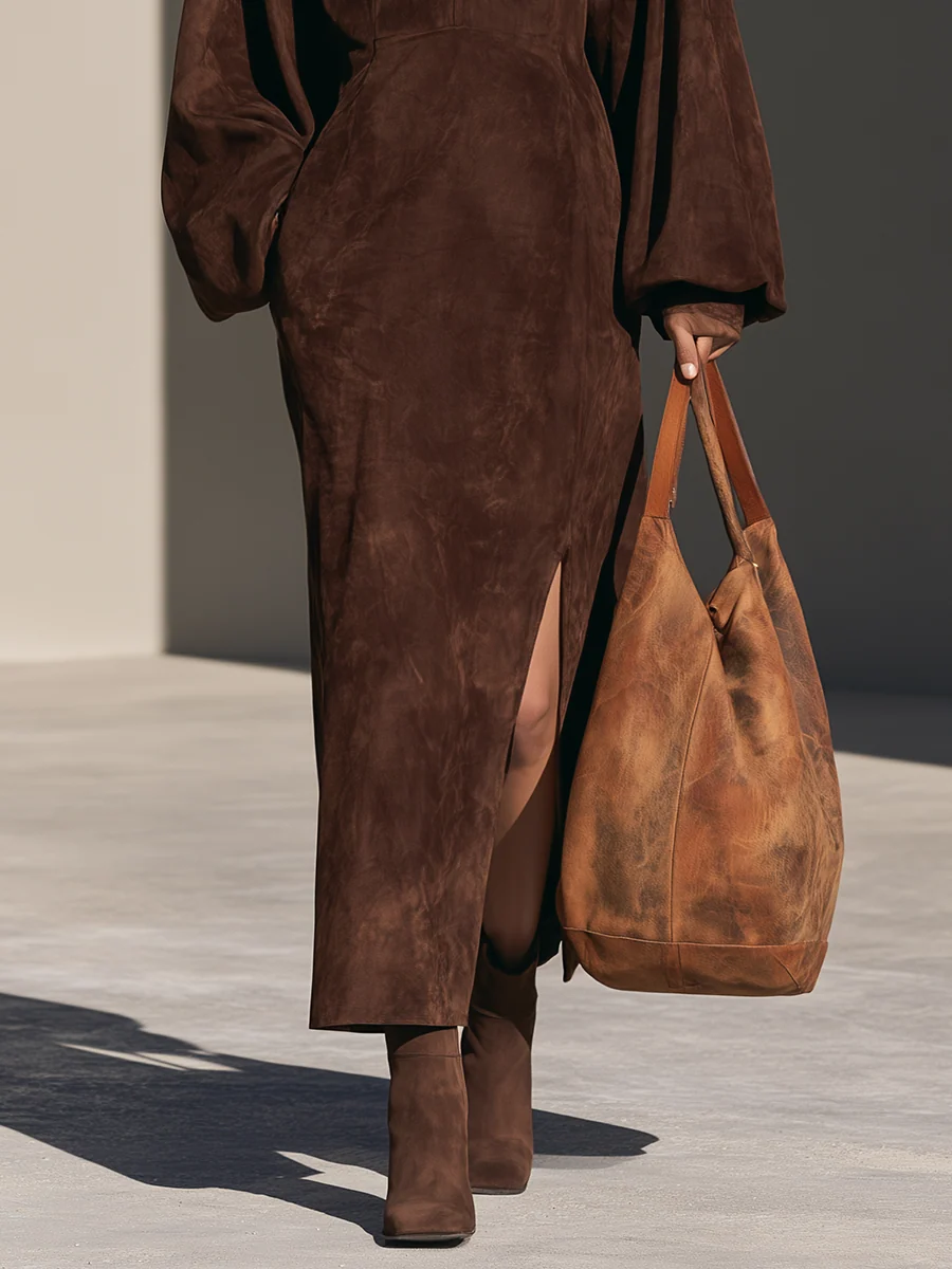 Marisol Rae | Suede Half-Zip Maxi Dress