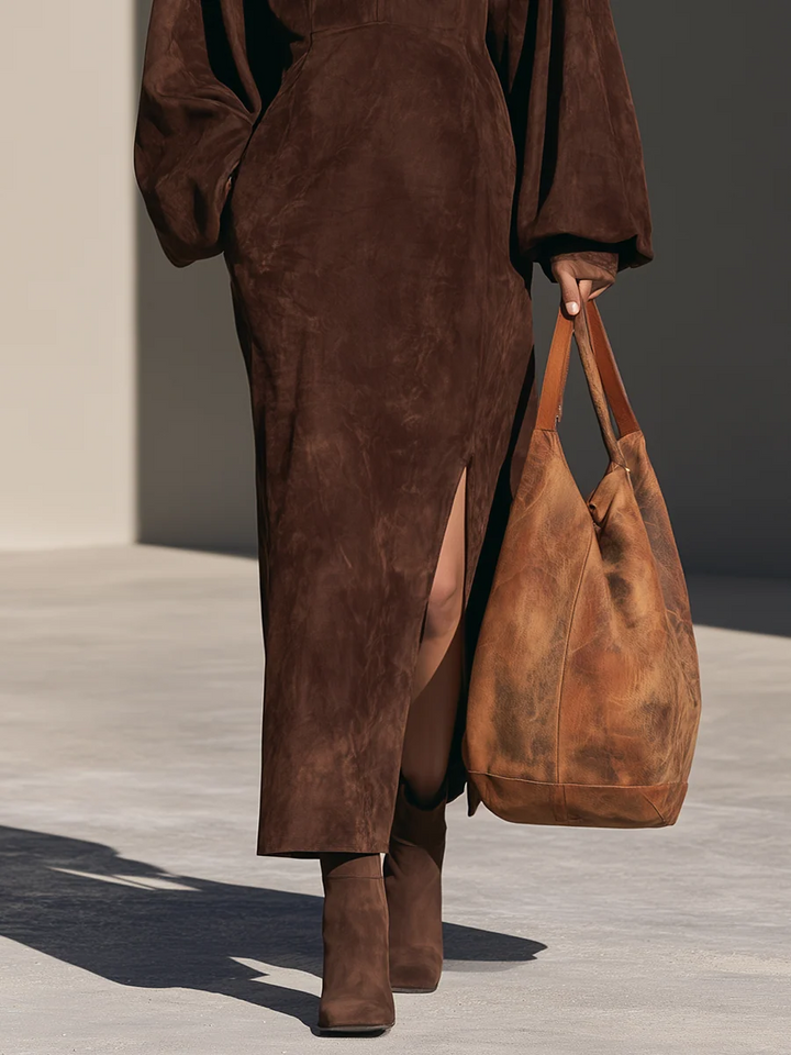 Marisol Rae | Suede Half-Zip Maxi Dress
