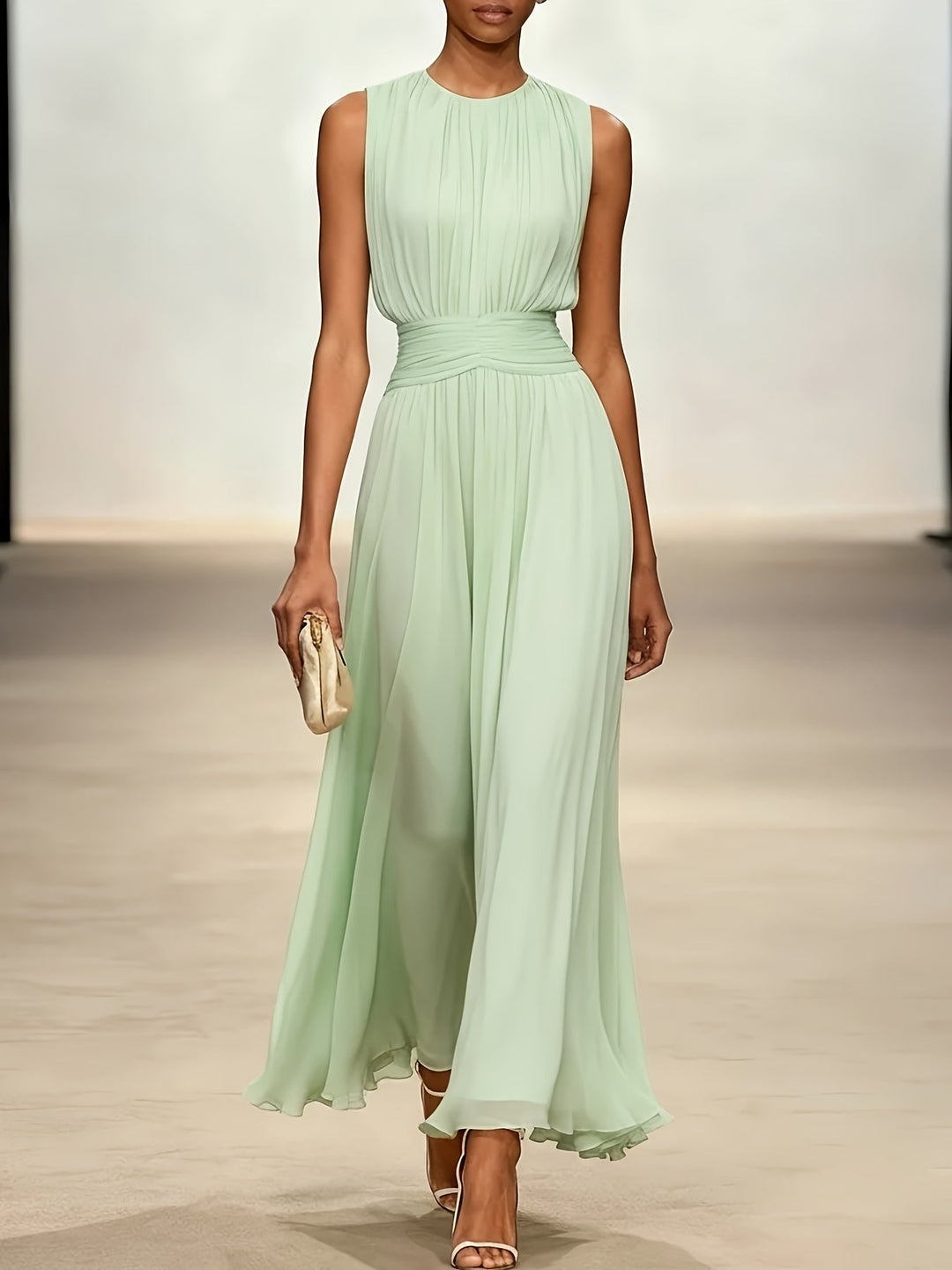 Genevieve | Pleated Maxi Wedding Guest Dress with Ruched Waist