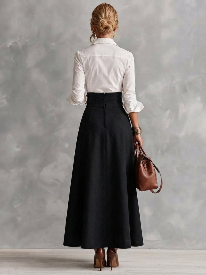 Genevieve Rae | Collar Shirt and High-Waist Skirt Set