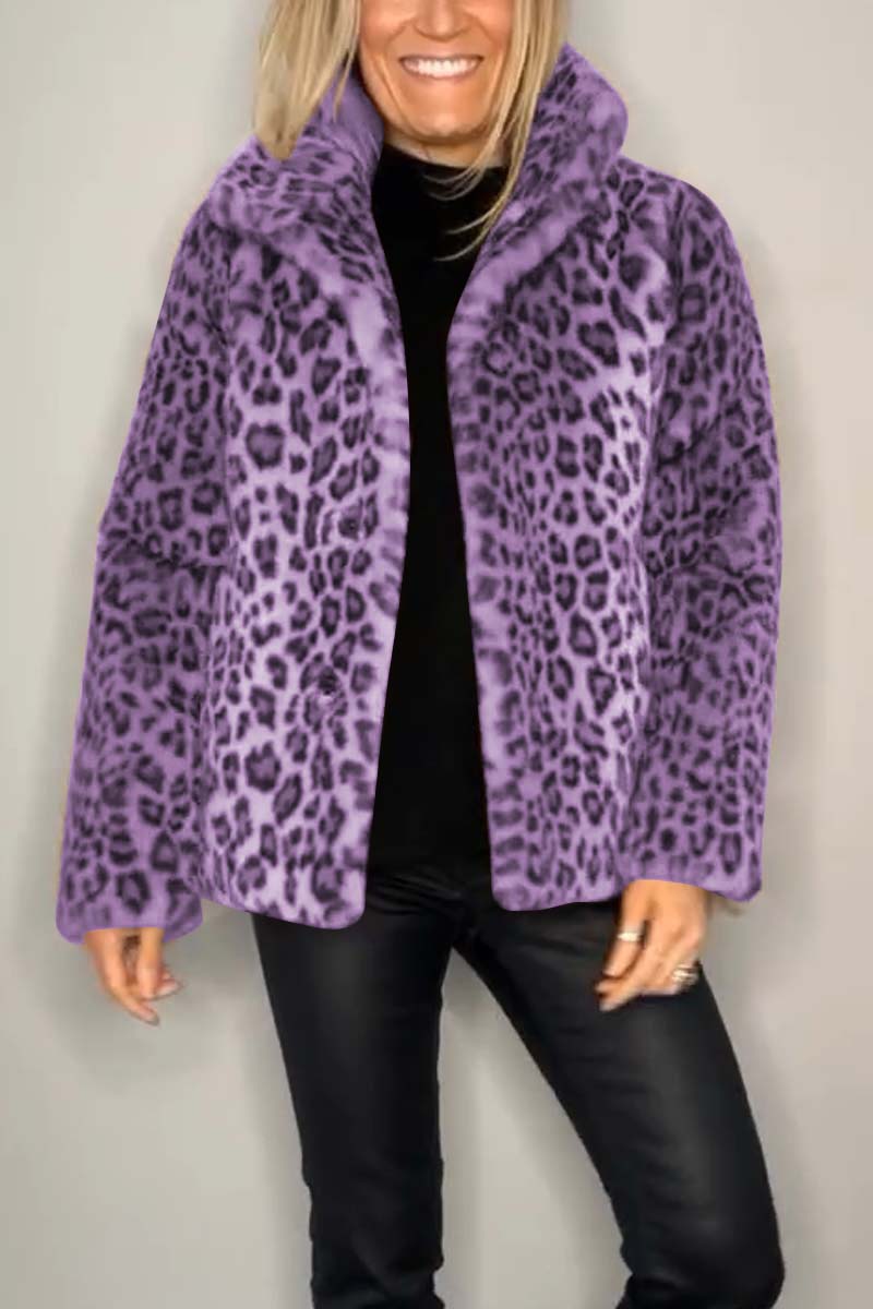 Leopard Print Faux Fur Coat, Mid-Length