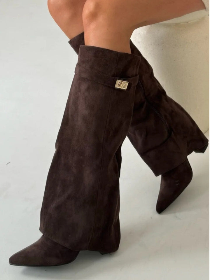 Rosalind | Suede Fold-Over Boots with Gold Clasp