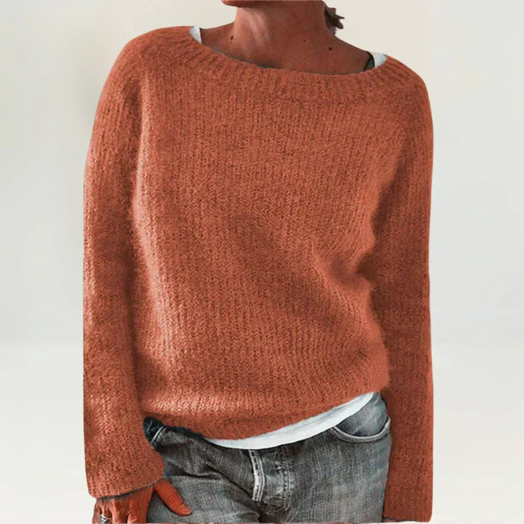 Suzy | Chunky Knit Crewneck Sweater in Orange
