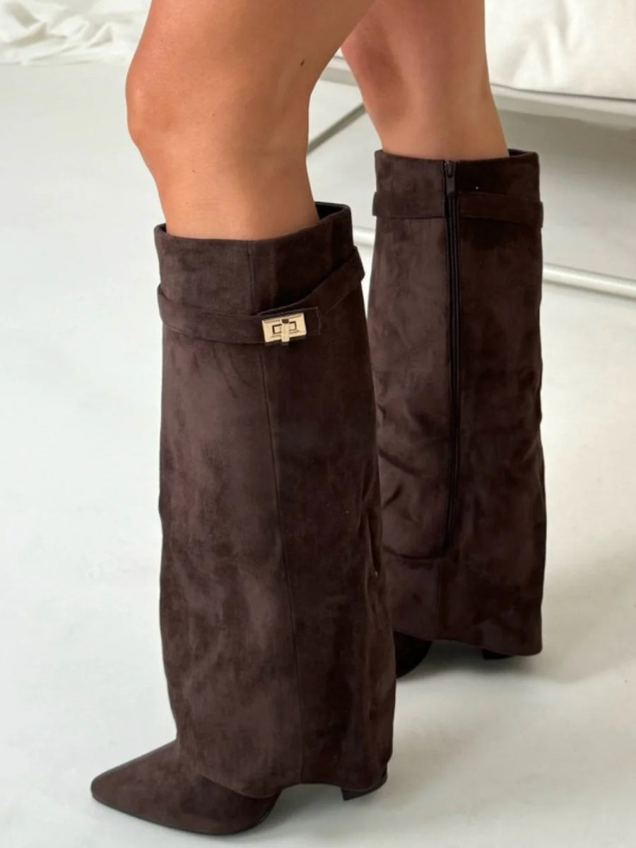 Rosalind | Suede Fold-Over Boots with Gold Clasp
