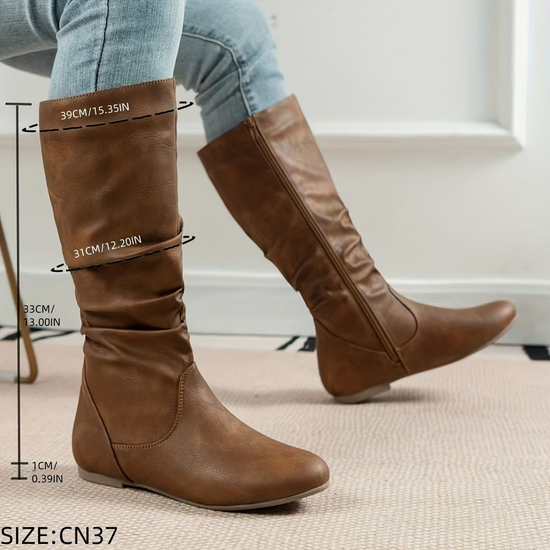 Juniper | Slouched Mid-Calf Boots with Side Zip